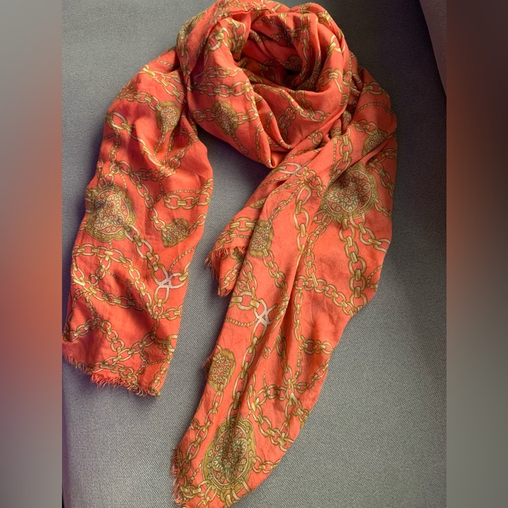 Jennifer Lopez  Large Vibrant Orange and Gold Luxury Wrap/Scarf